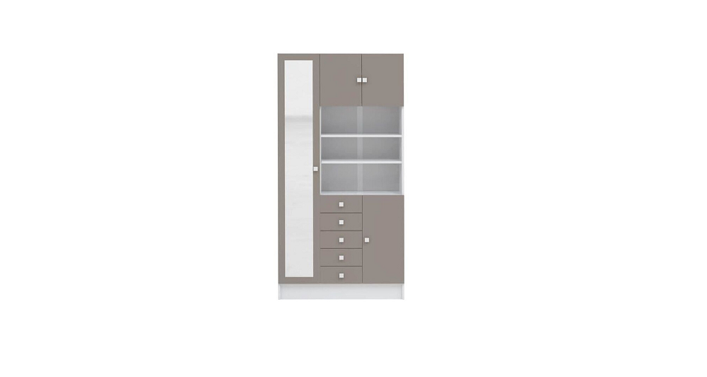 Armoire de salle de bain 1 miroir, 4 portes, 5 tiroirs blanc taupe